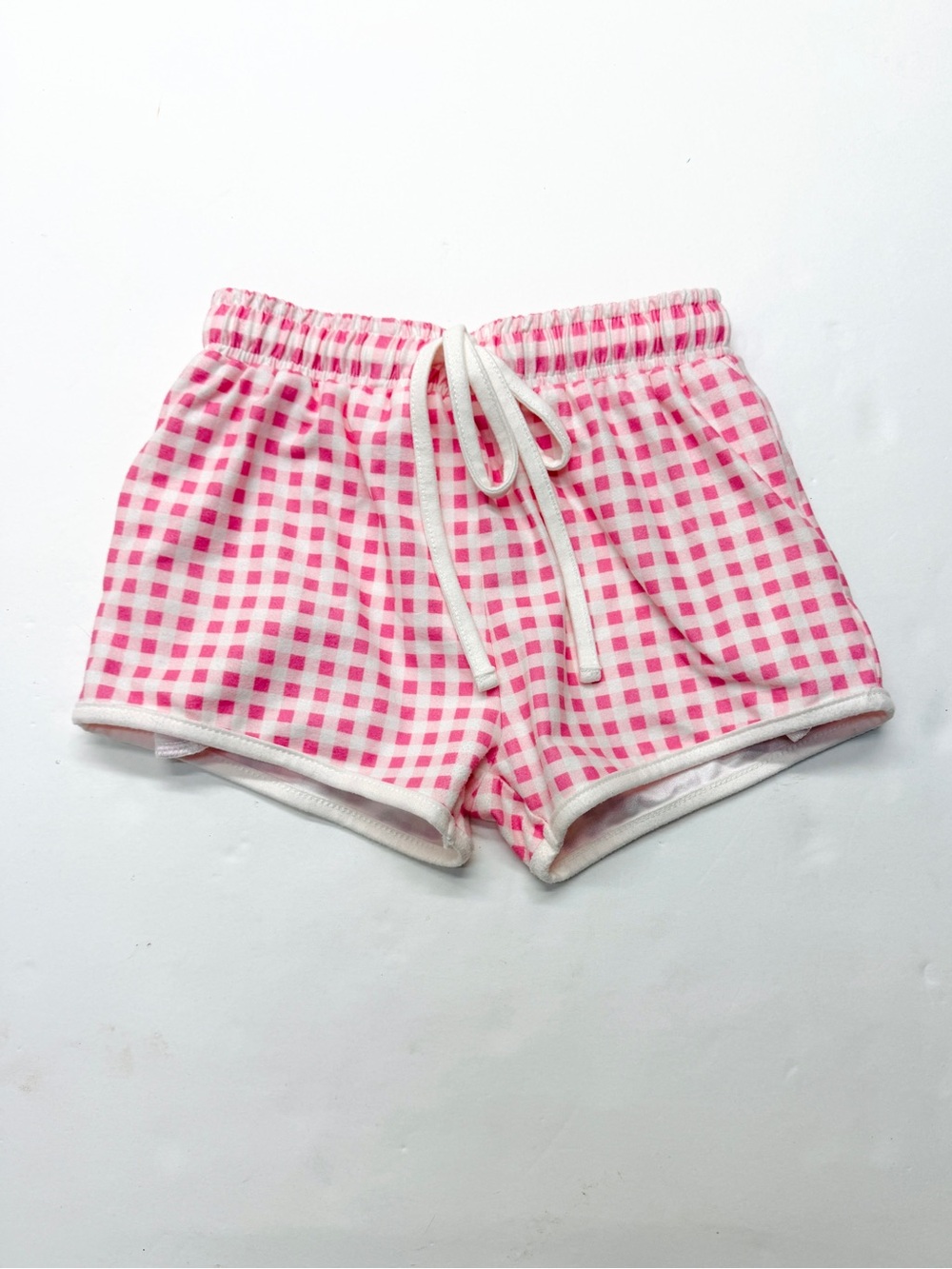 SweetHoney Pink Gingham Plaid Soft Drawstring Girls Shorts